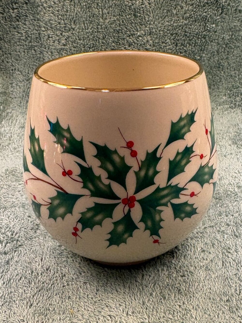 Lenox Holiday Porcelain Votive Candle Holder Bowl Gold Trim Holly Berry 3.5"